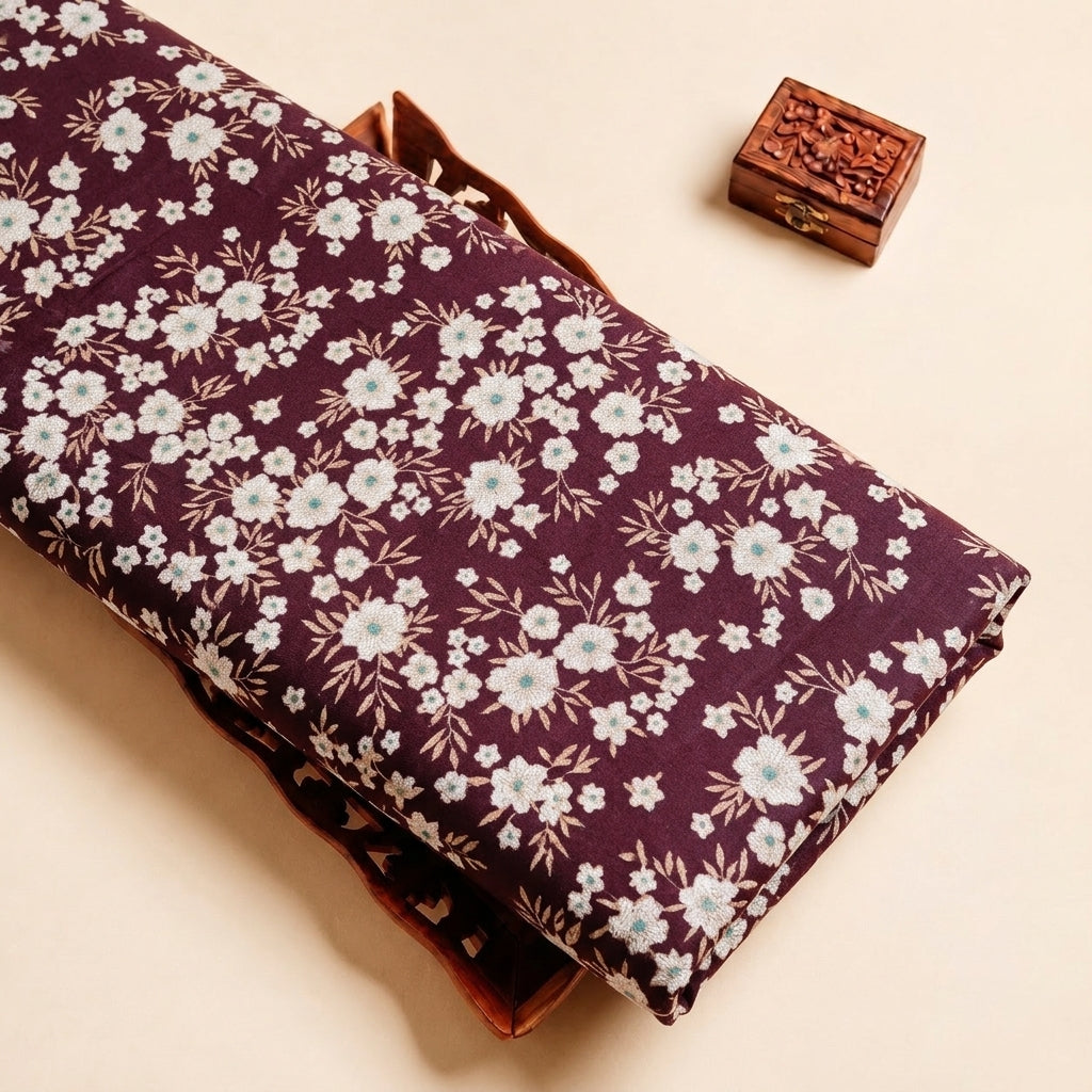 Wine Floral Cotton Fabric