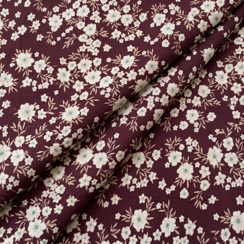 Folded Wine Floral Cotton Fabric