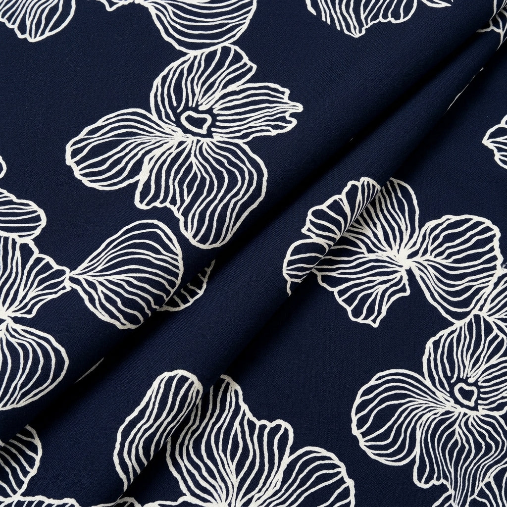 Black Floral Rayon Fabric, folded