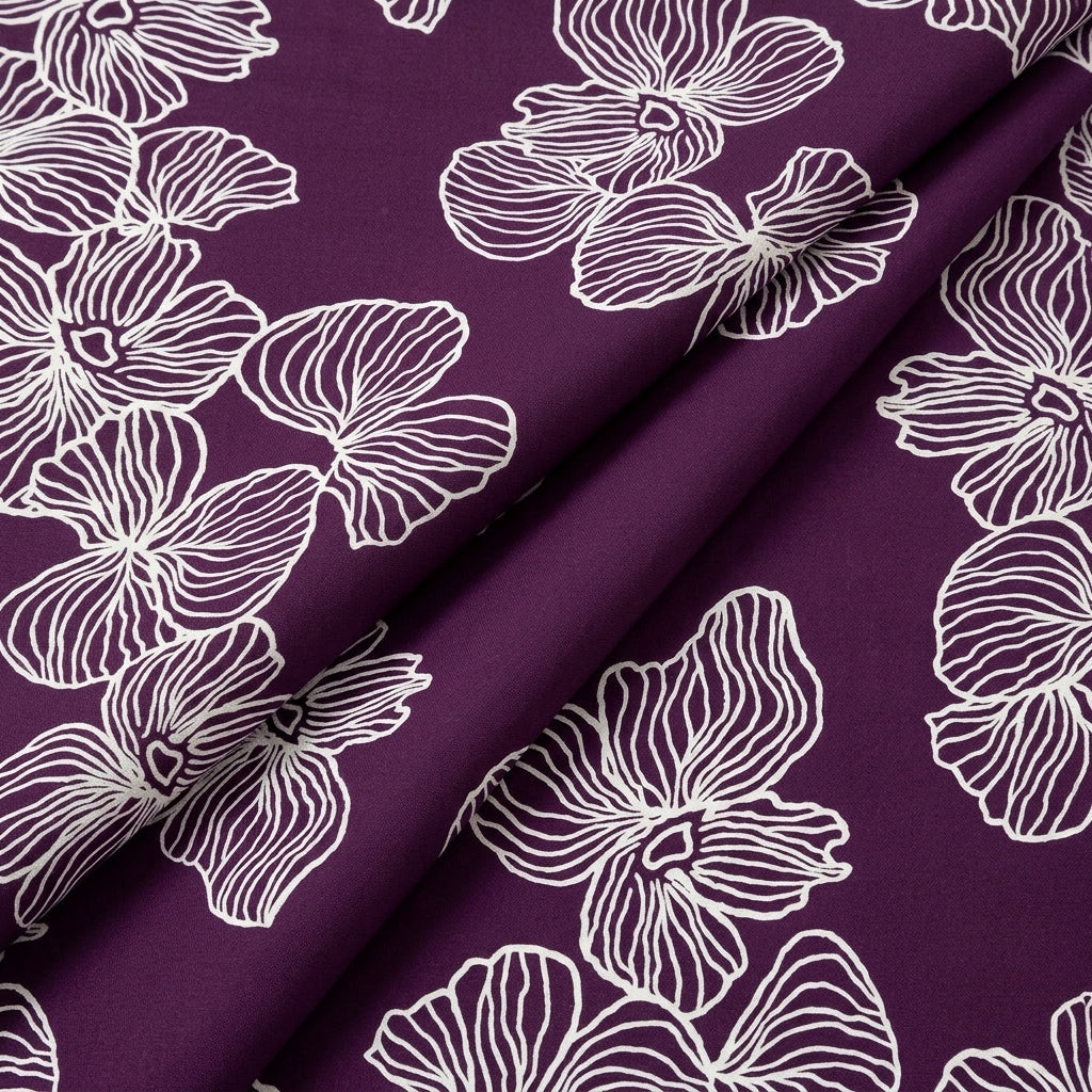 Folded Purple Floral Rayon Fabric