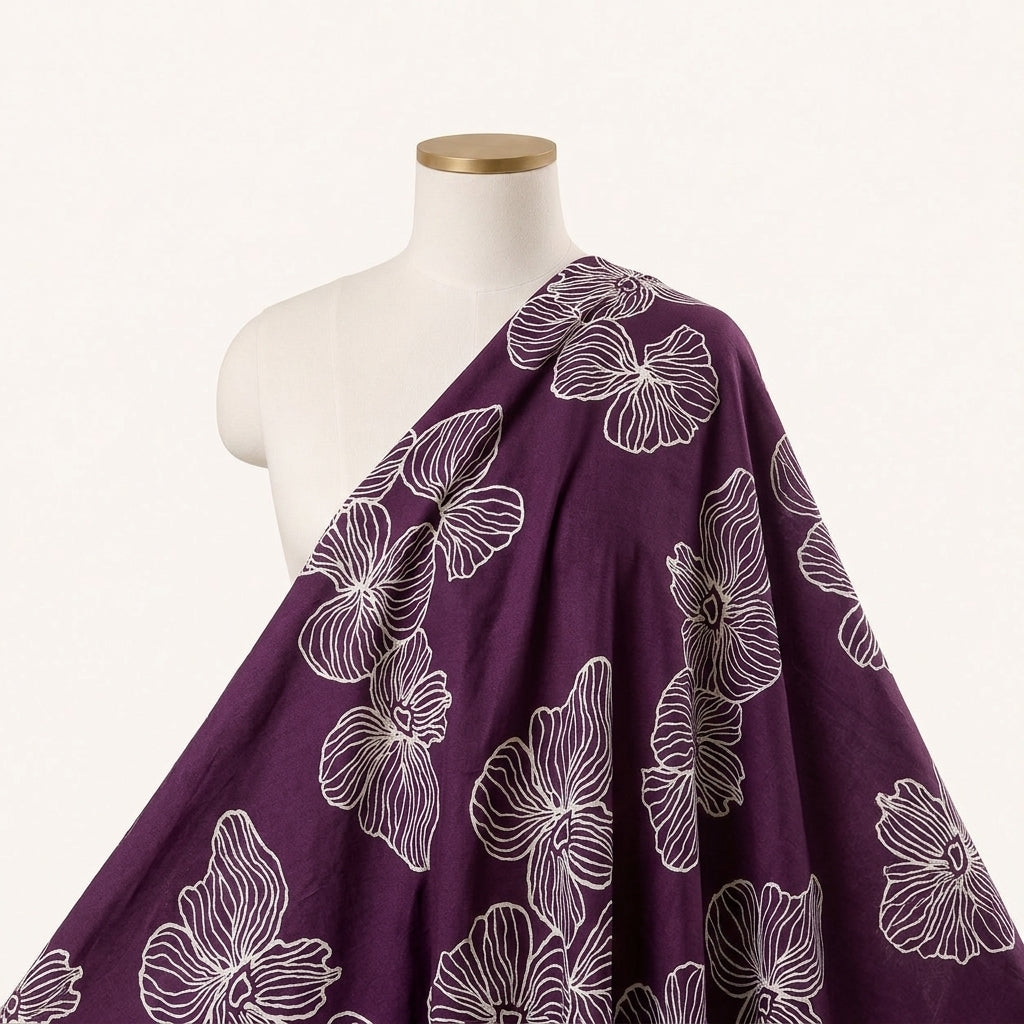 Purple Floral Rayon Fabric Draped as a saree