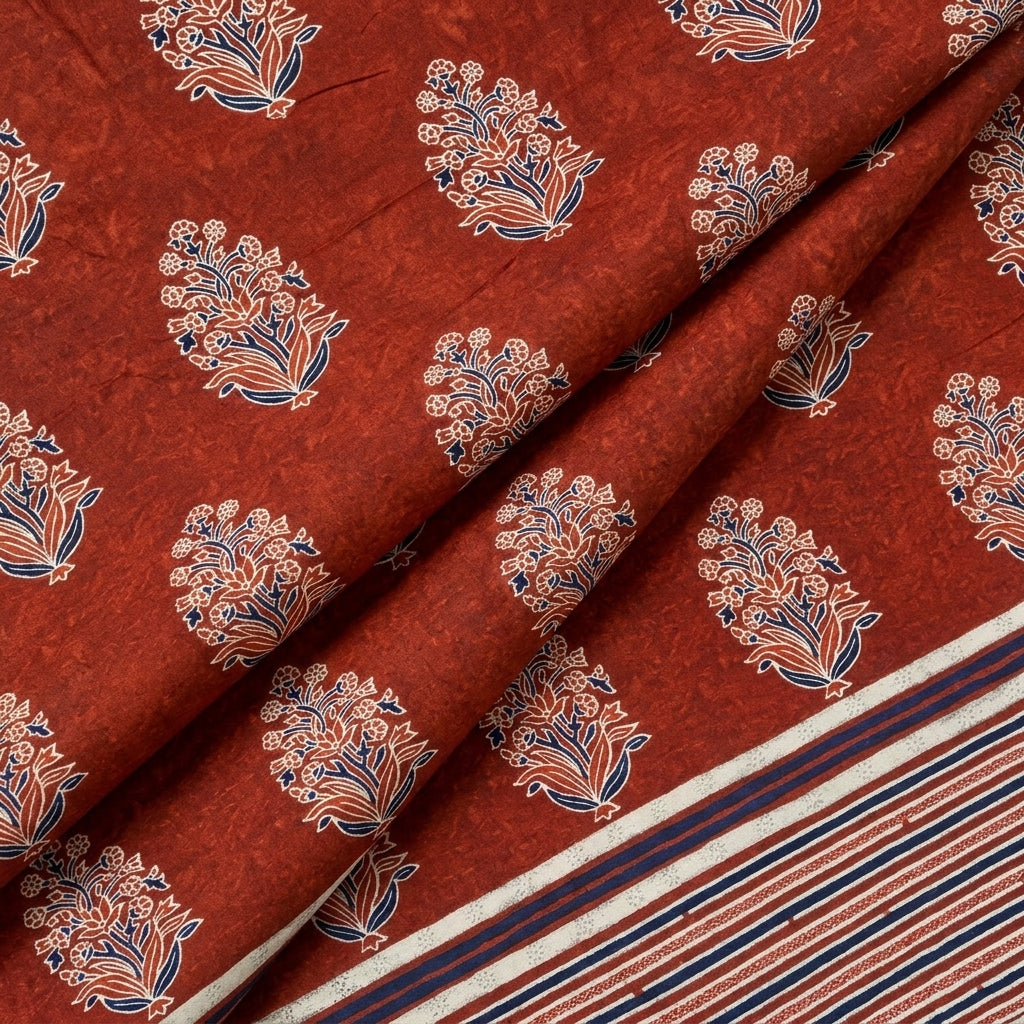 Folded Rust Floral Rayon Fabric