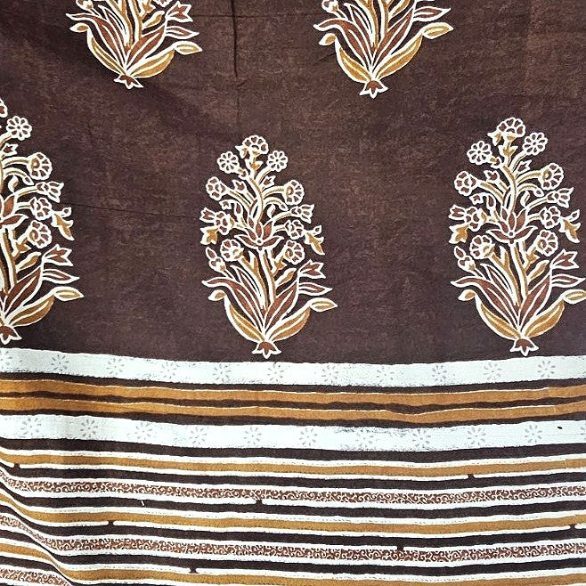 Brown Floral Rayon Fabric, laid flat