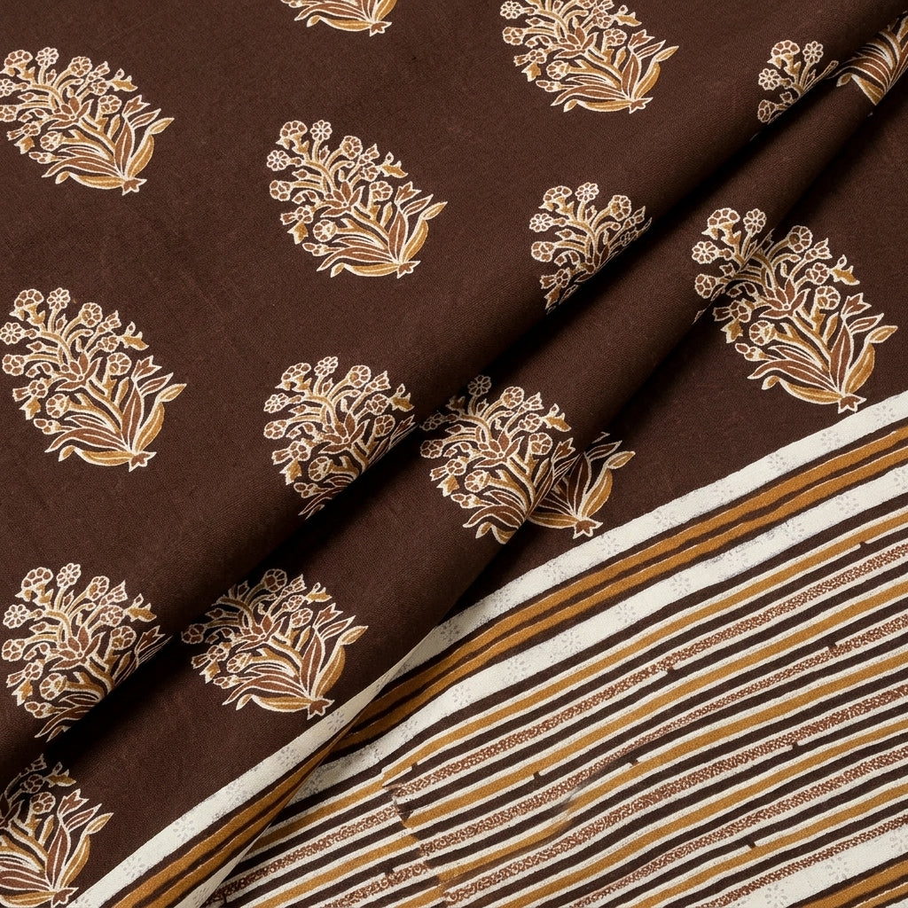 Folded Brown Floral Rayon Fabric