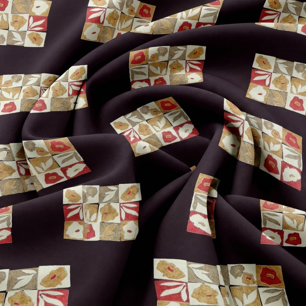 Swirled Black Floral Rayon Fabric Showing Drape