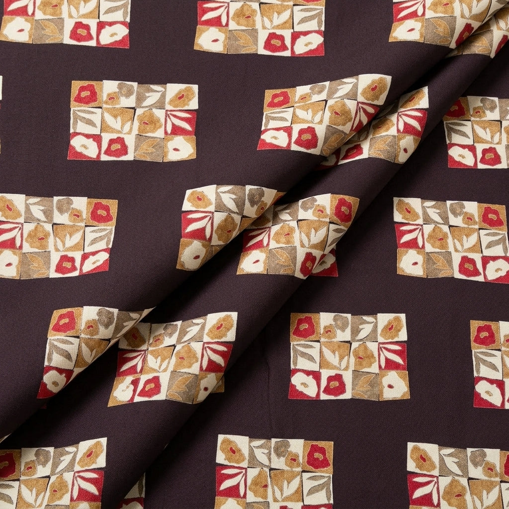 Folded Black Floral Rayon Fabric