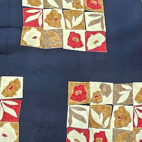 Navy Blue Floral Rayon Fabric, laid flat