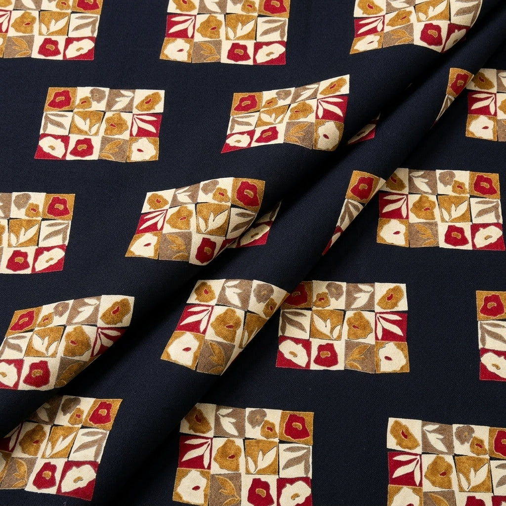 Folded Navy Blue Floral Rayon Fabric