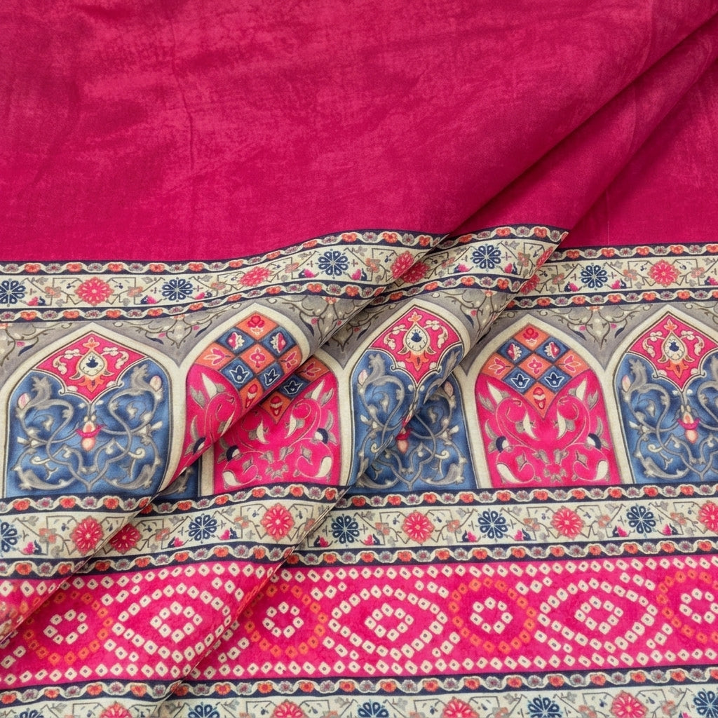 Folded Rani Pink Printed Rayon Fabric