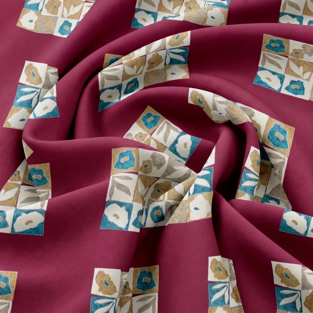 Swirled Pink Floral Rayon Fabric Showing Drape