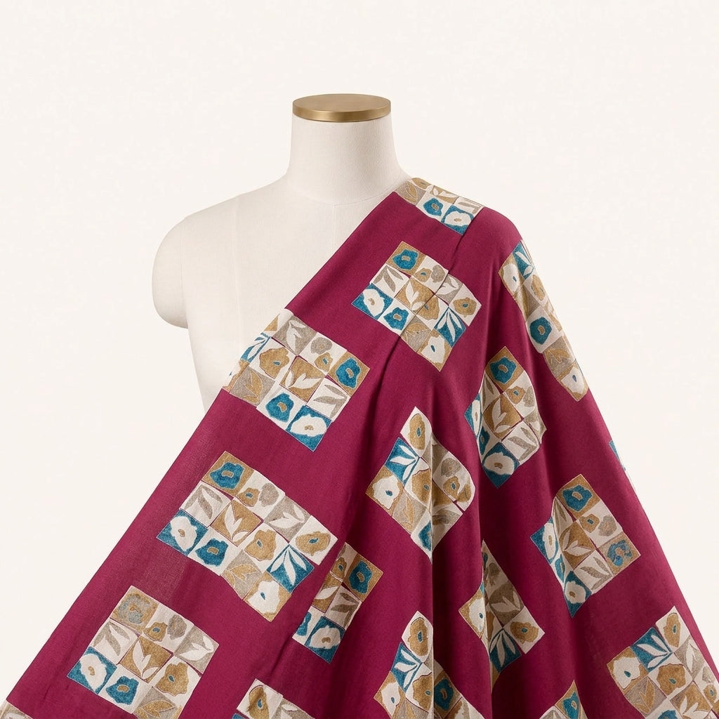 Pink Floral Rayon Fabric Draped as a saree