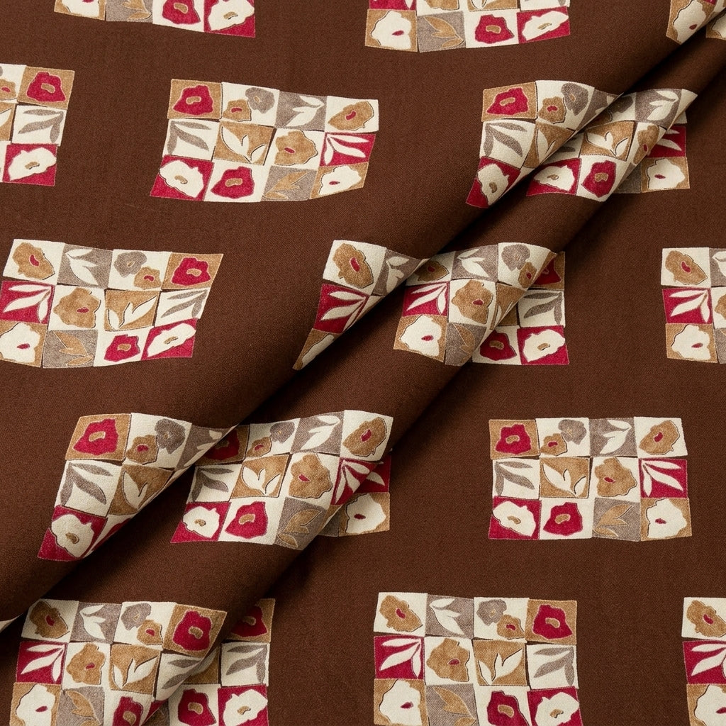 Folded Brown Floral Rayon Fabric