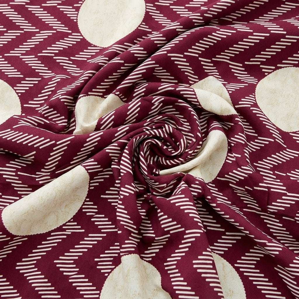 Swirled Pink Abstract Rayon Fabric Showing Drape