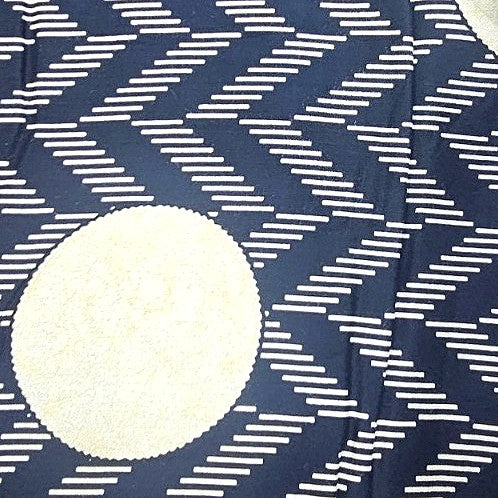 Navy Blue Abstract Rayon Fabric, laid flat