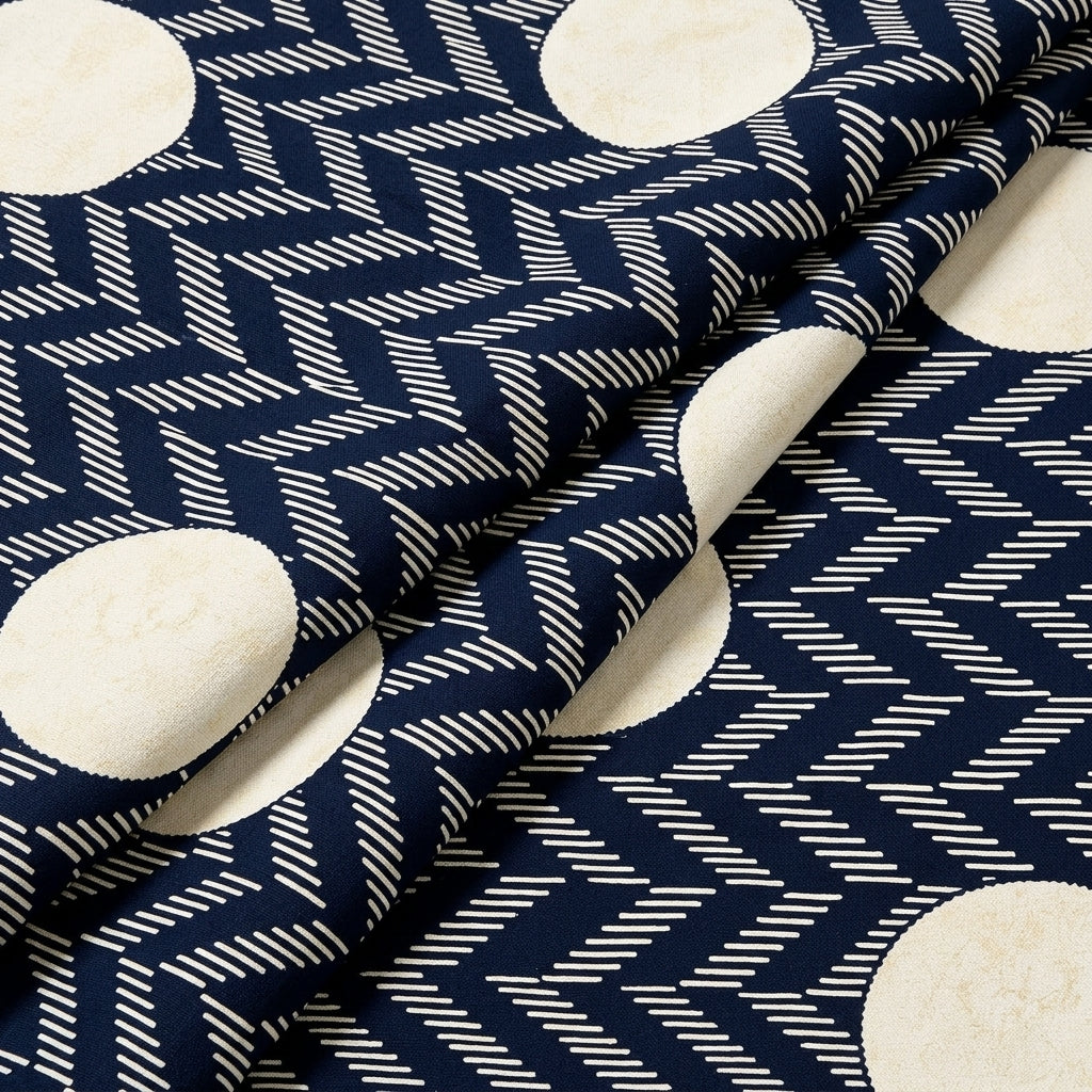 Folded Navy Blue Abstract Rayon Fabric