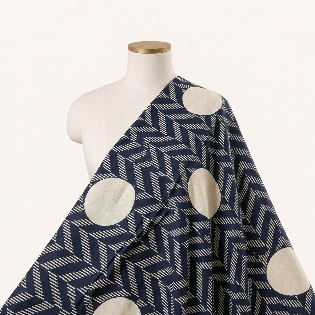 Navy Blue Abstract Rayon Fabric Draped as a saree