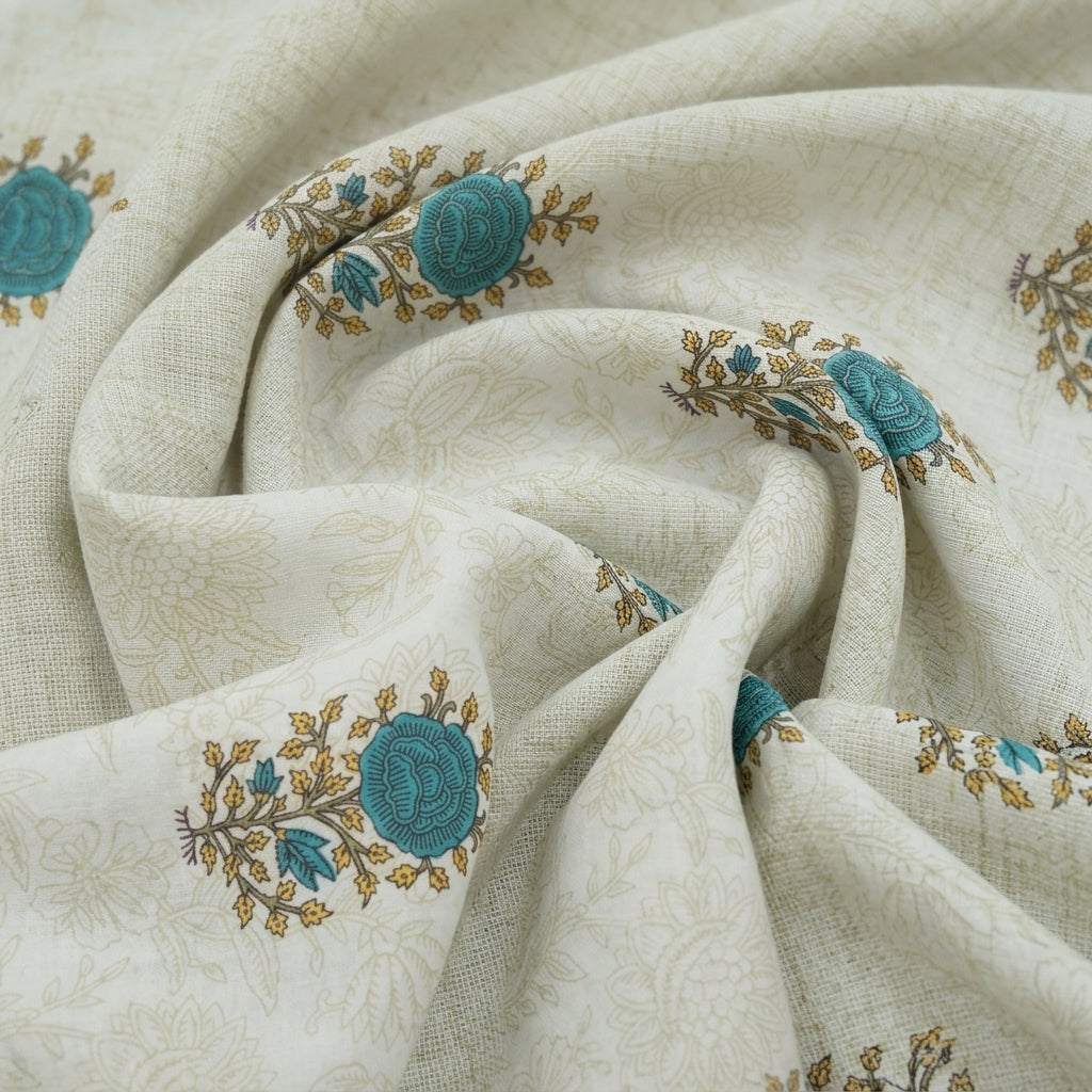 Swirled Floral Cream Floral Cotton Fabric