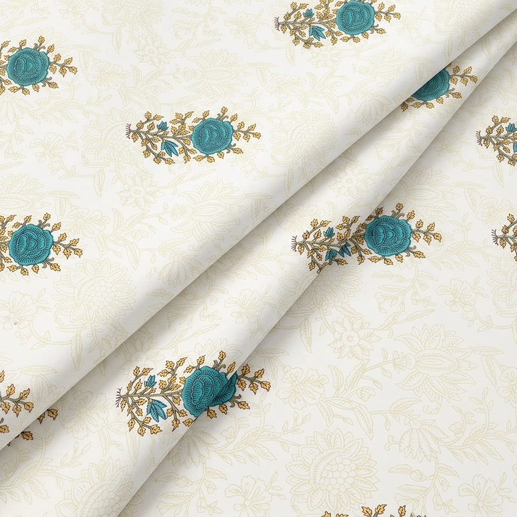 Folded Floral Cream Floral Cotton Fabric