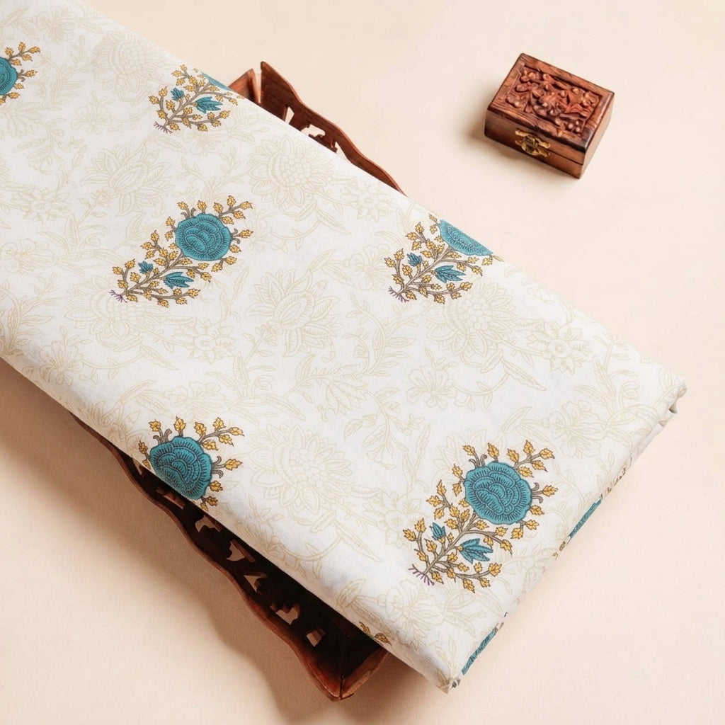 Cream Floral Cotton Fabric - EC3793 - EC3793 - tray_3