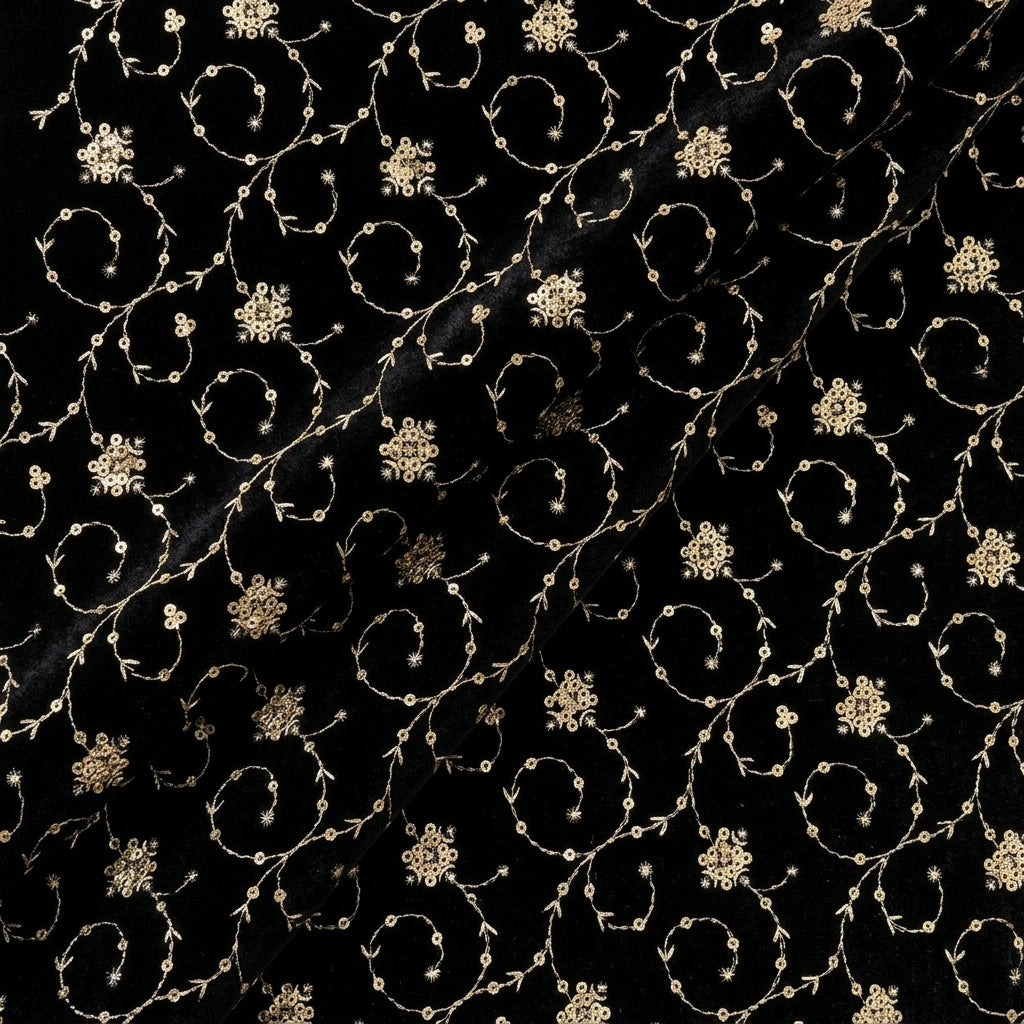 Folded EMBROIDERY BLACK EMBROIDERY VELVET Fabric