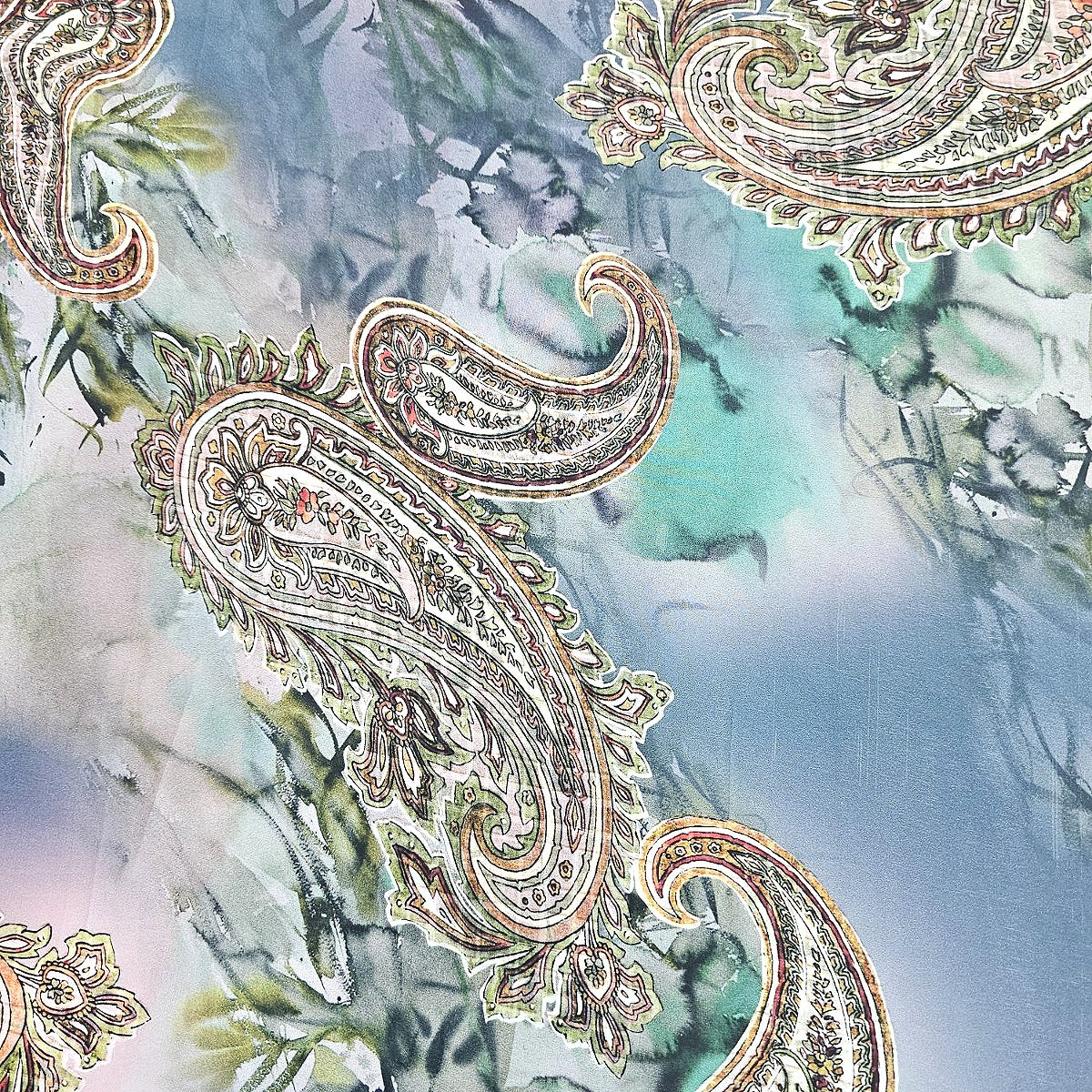 Blue Paisley Crepe Fabric - EC7360 - EC7360 - Flat fabric