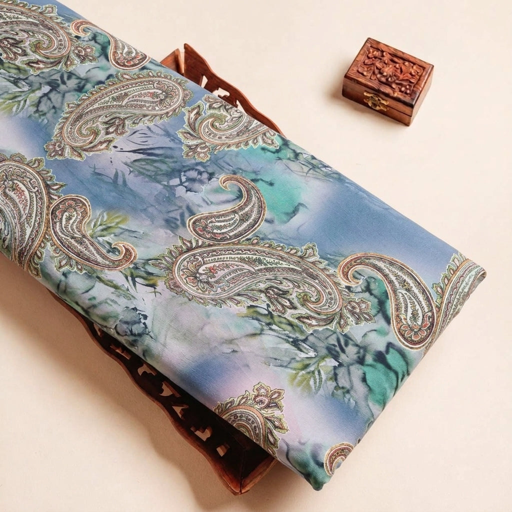 Blue Paisley Crepe Fabric - EC7360 - EC7360 - tray_3