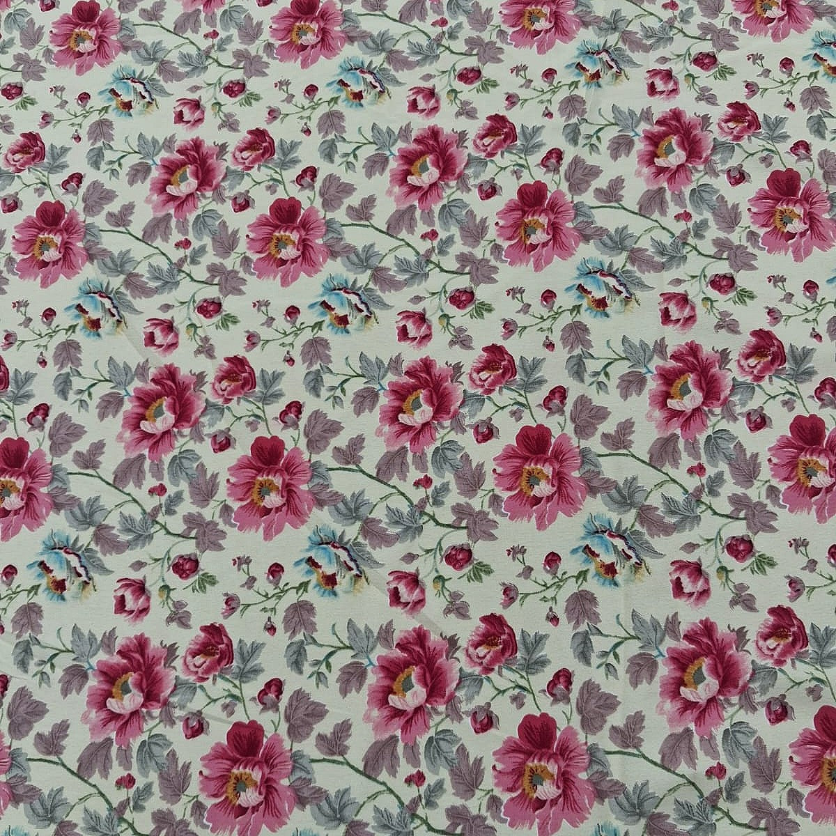 Cream Floral Crepe Fabric, laid flat
