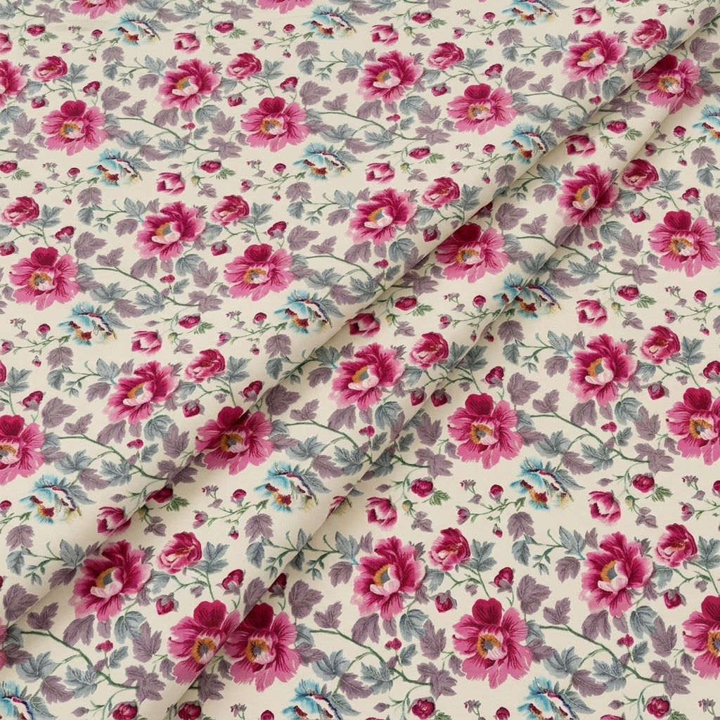 Folded Cream Floral Crepe Fabric