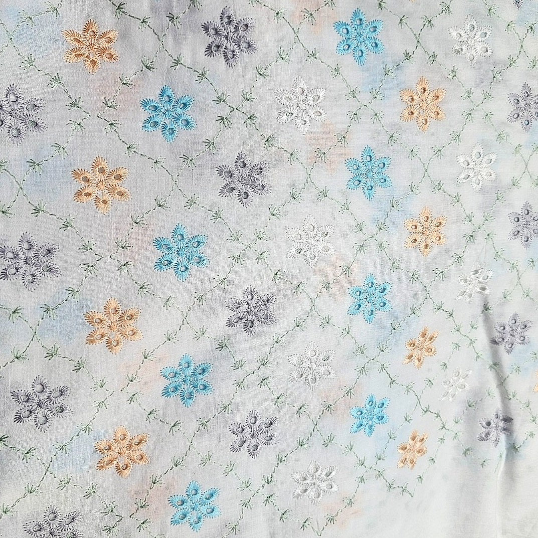 White Embroidery Cotton Fabric - EC8094 - EC8094 - Flat fabric
