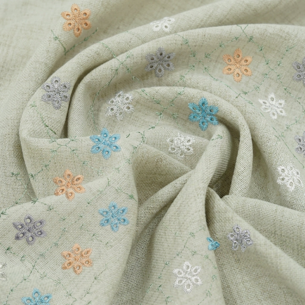 Swirled Embroidery White Embroidery Cotton Fabric