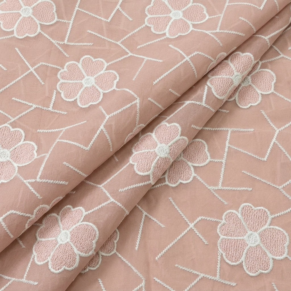 Folded Embroidery Dusty Pink Embroidery Cotton Fabric