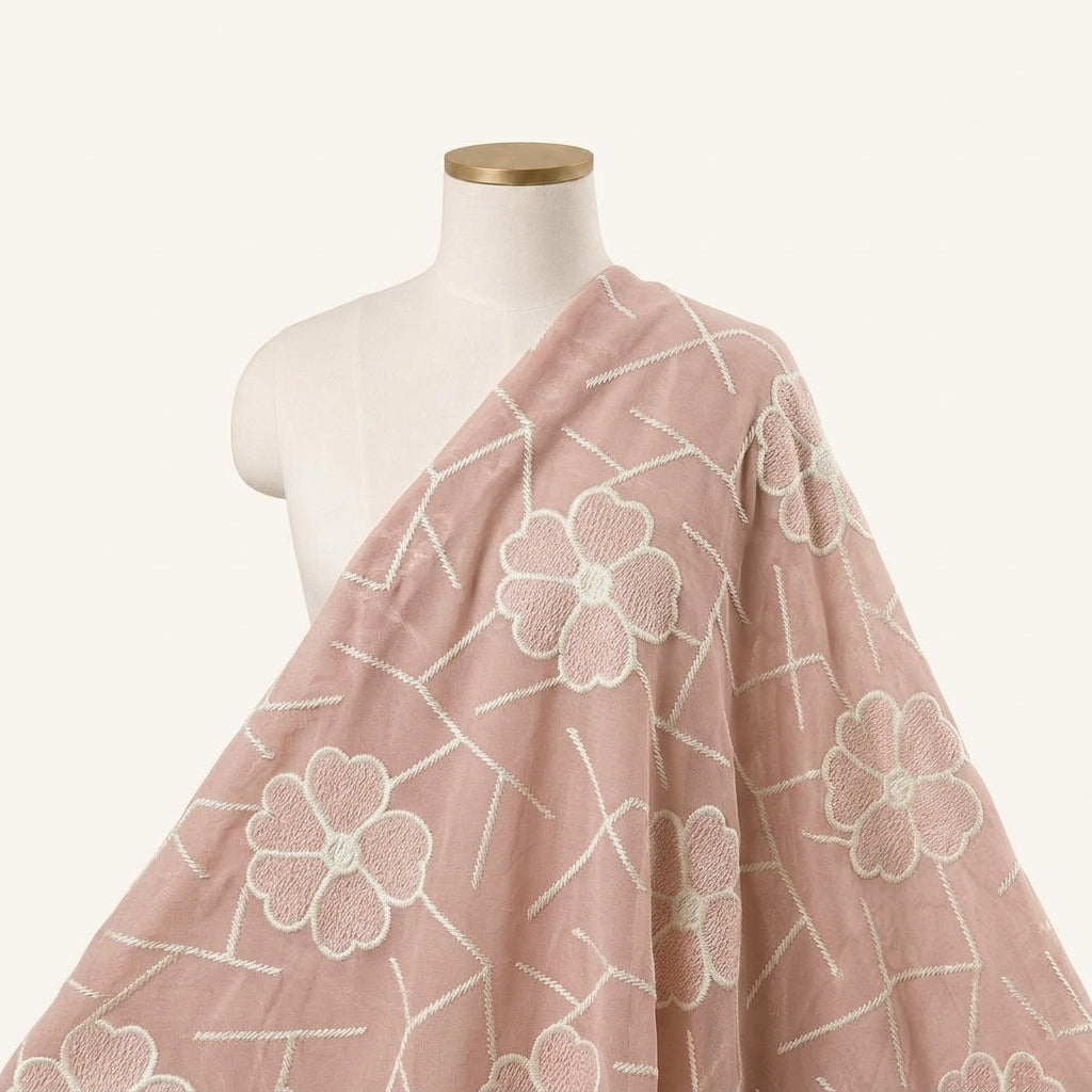 Embroidery Dusty Pink Embroidery Cotton Fabric Draped as a saree