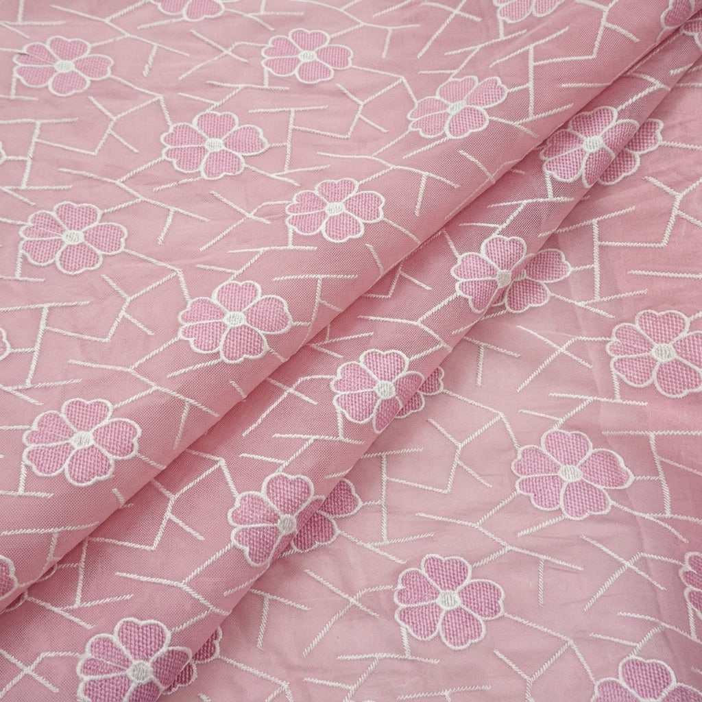 Folded Embroidery Pink Embroidery Cotton Fabric