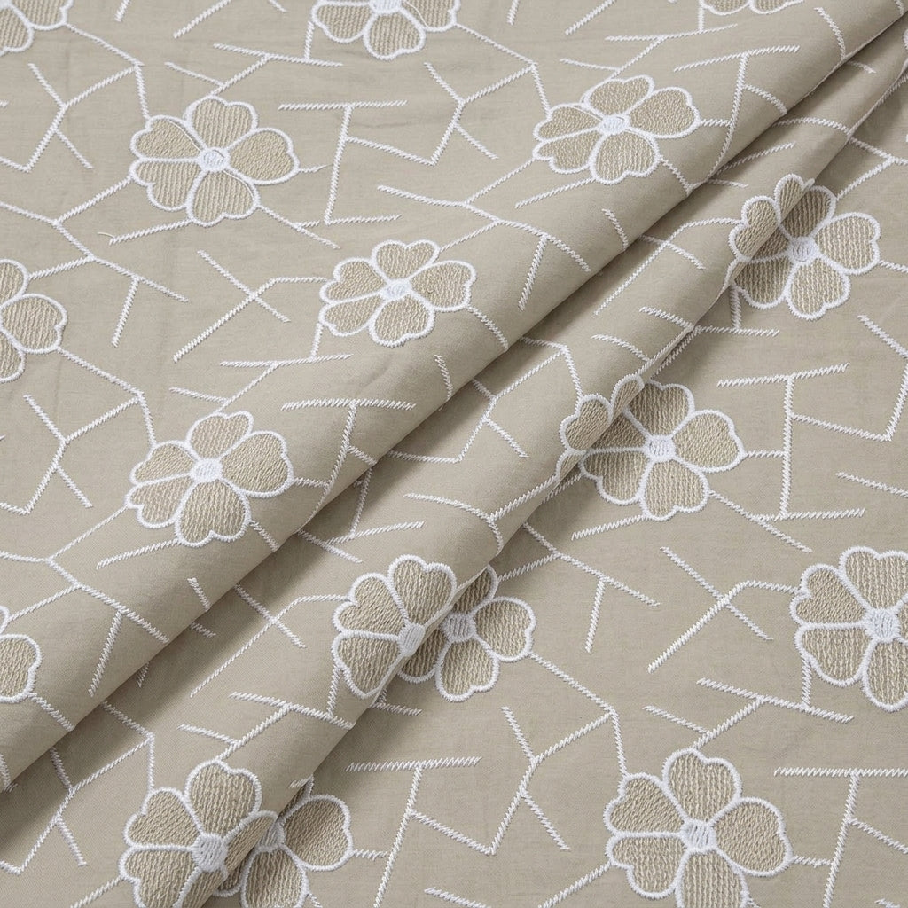Folded Embroidery Biege Embroidery Cotton Fabric
