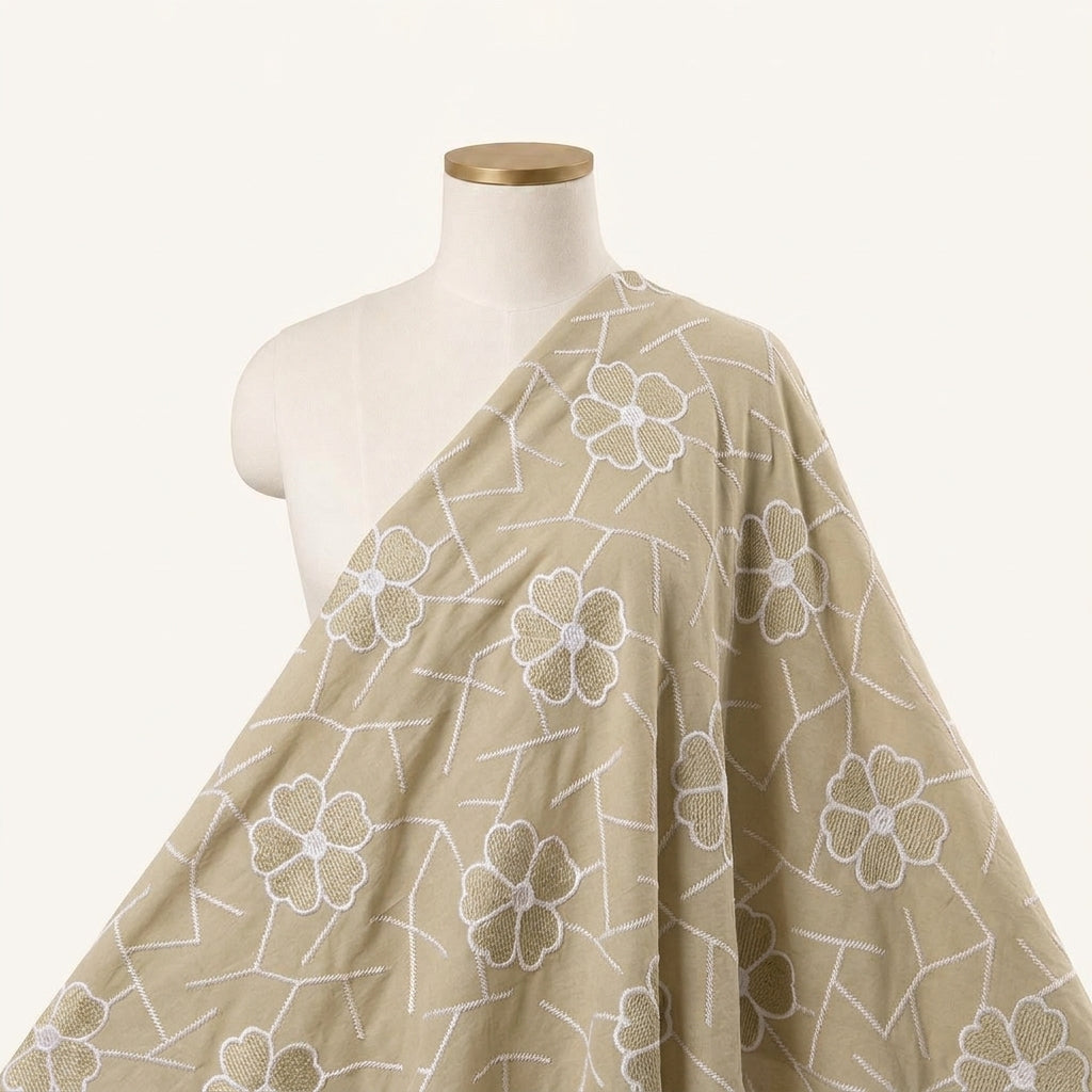 Embroidery Biege Embroidery Cotton Fabric Draped as a saree