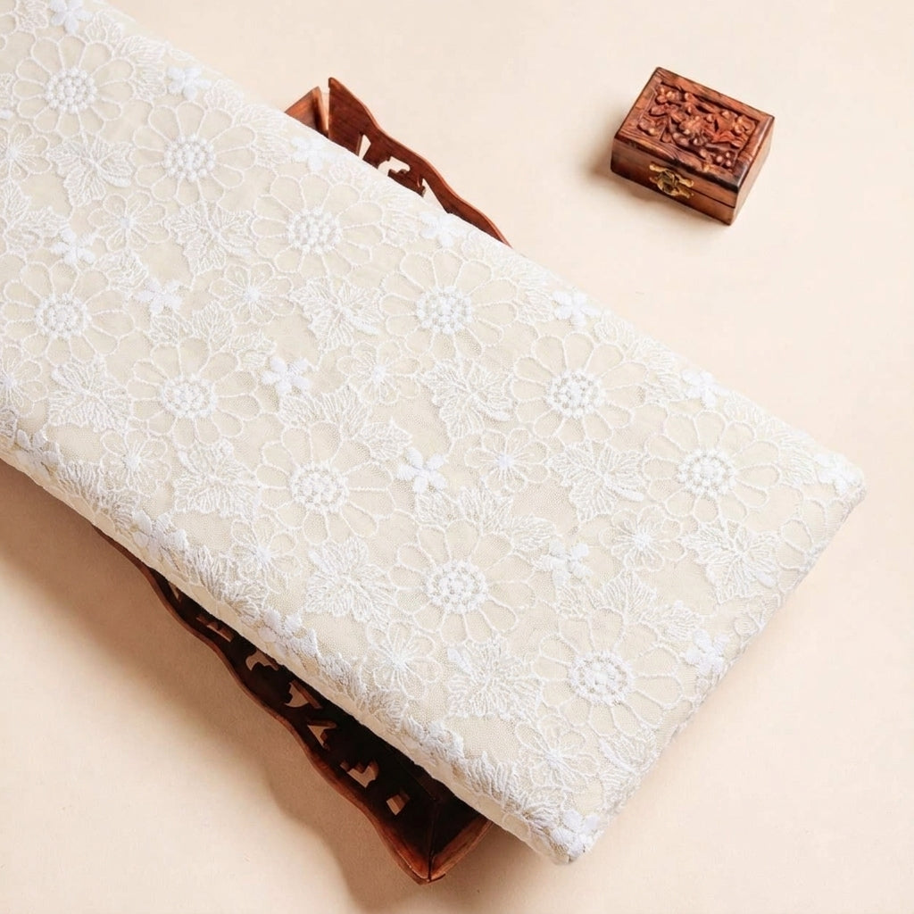 Folded Sandal Embroidery Cotton Fabric Highlighting Floral Thread Work and Texture