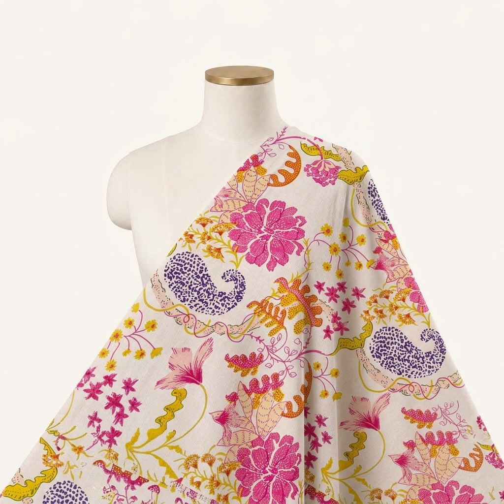 Paisley Pink Paisley Cotton Fabric Draped as a saree