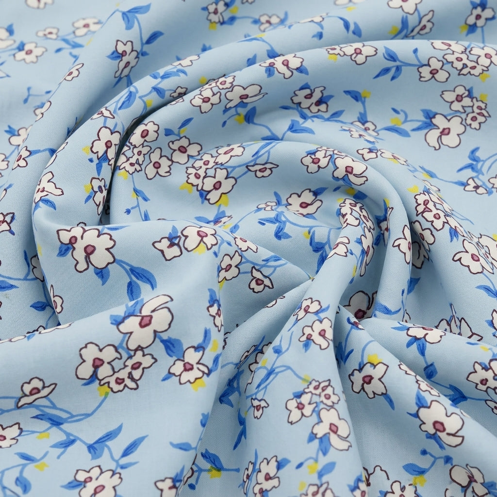 Swirled Floral Blue Floral Cotton Fabric