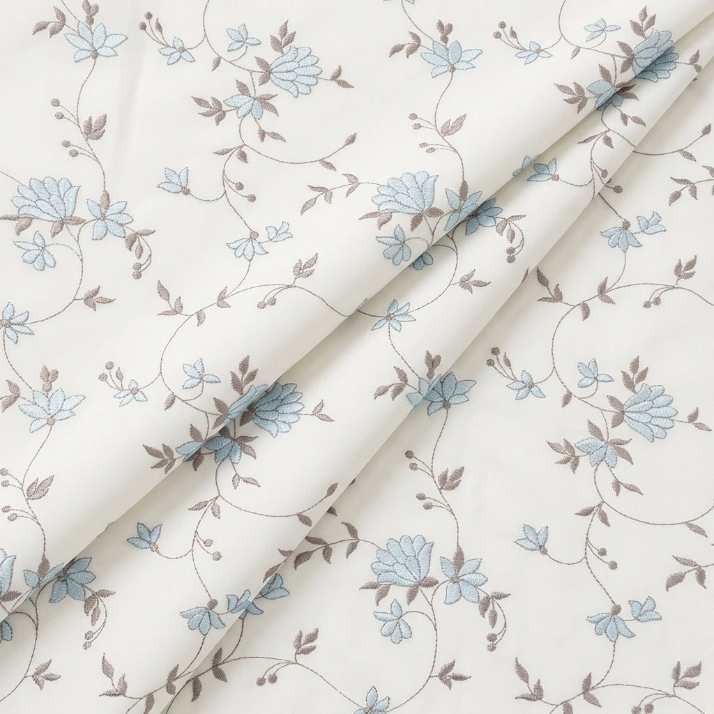 Folded Embroidery Light Blue Embroidery Cotton Fabric