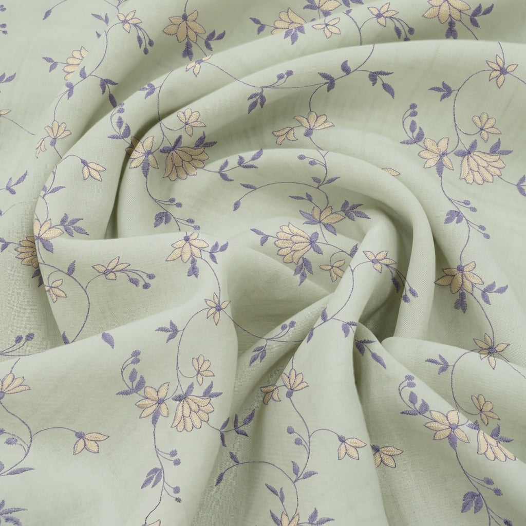 Swirled Embroidery Yellow Embroidery Cotton Fabric