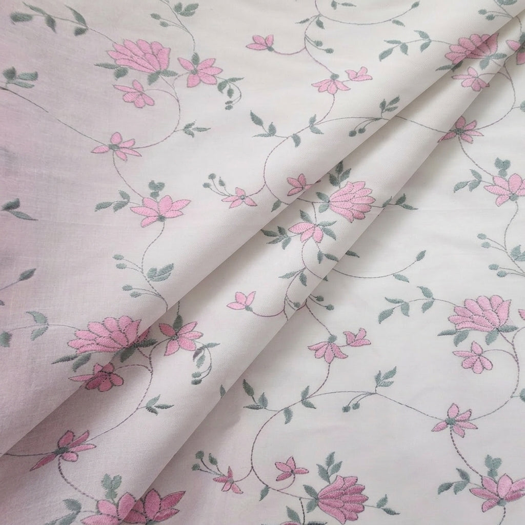 Folded Embroidery Pink Embroidery Cotton Fabric