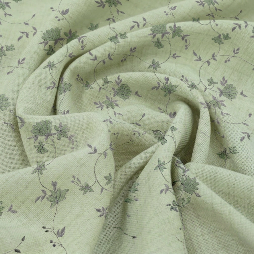 Swirled Embroidery Green Embroidery Cotton Fabric