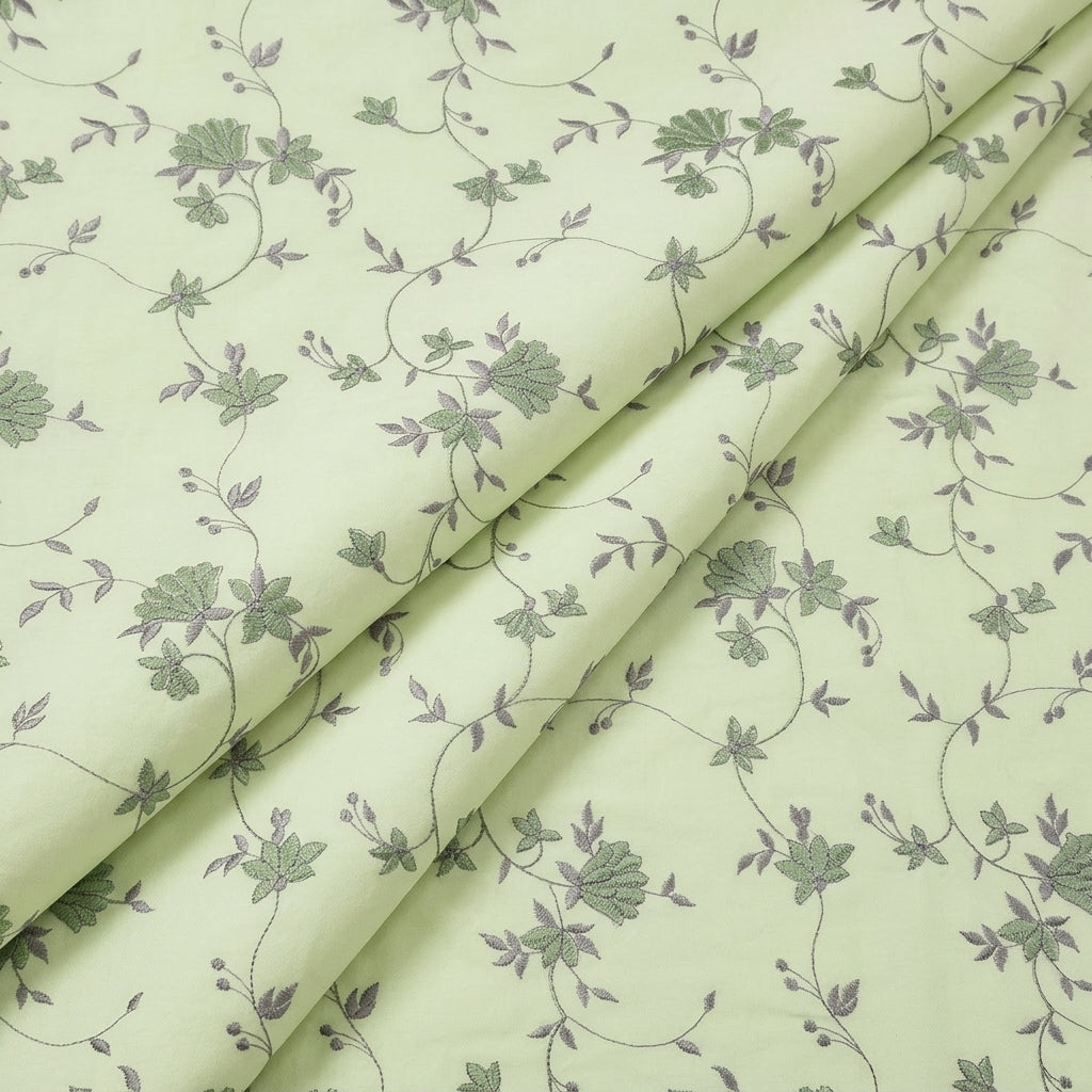 Folded Embroidery Green Embroidery Cotton Fabric