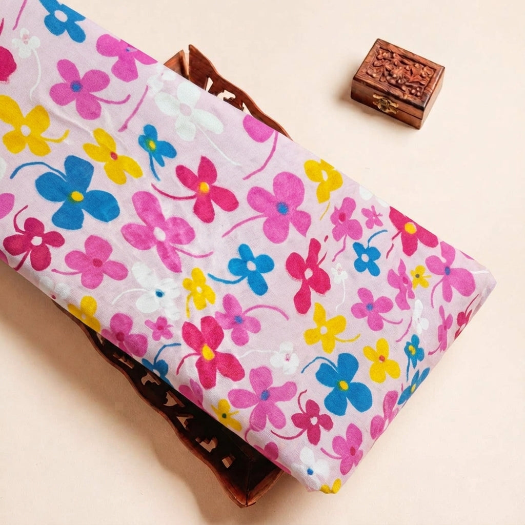 Folded Baby Pink Crushed Cotton Fabric Highlighting Floral and Texture