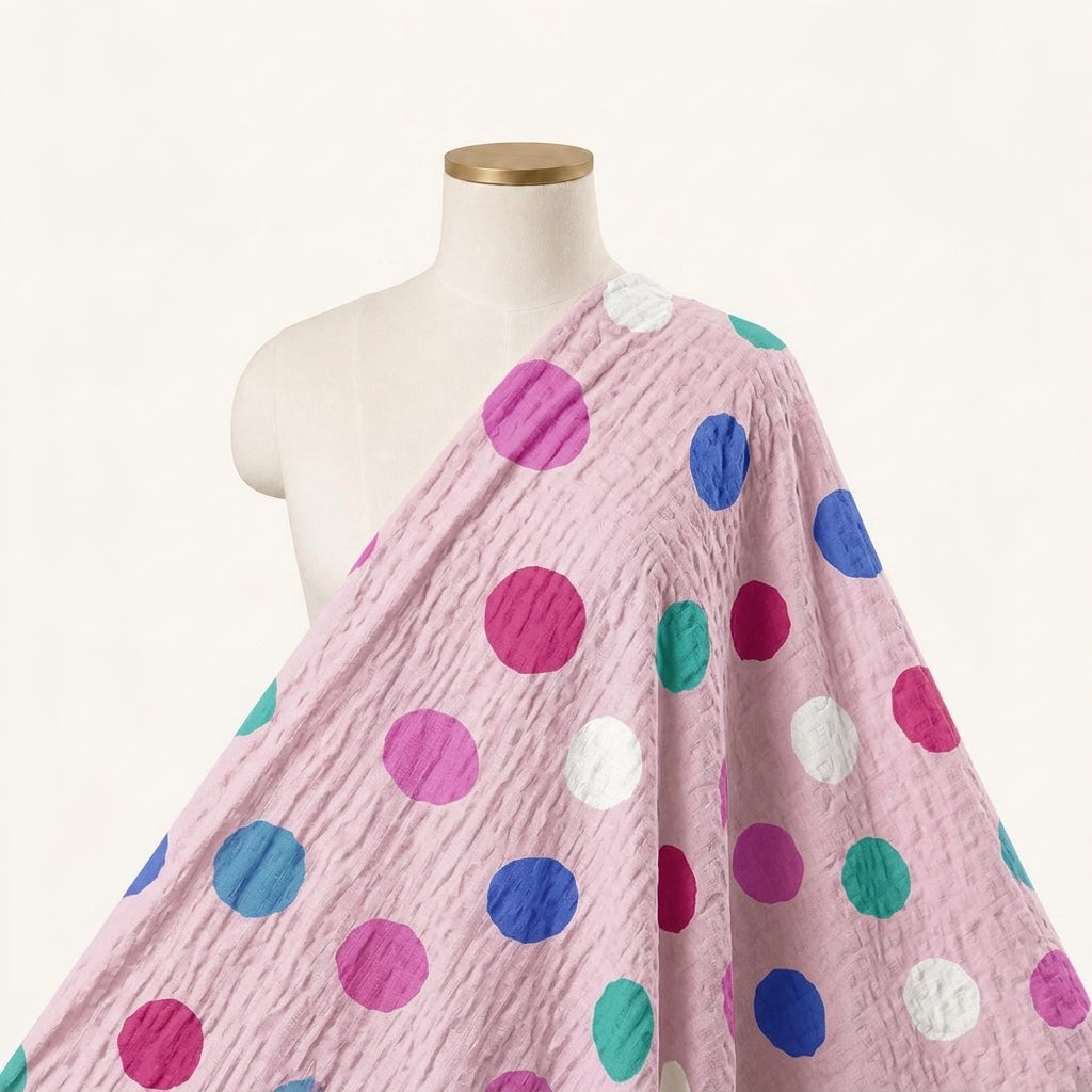 Crushed Baby Pink Crushed Cotton Fabric Draped as a saree