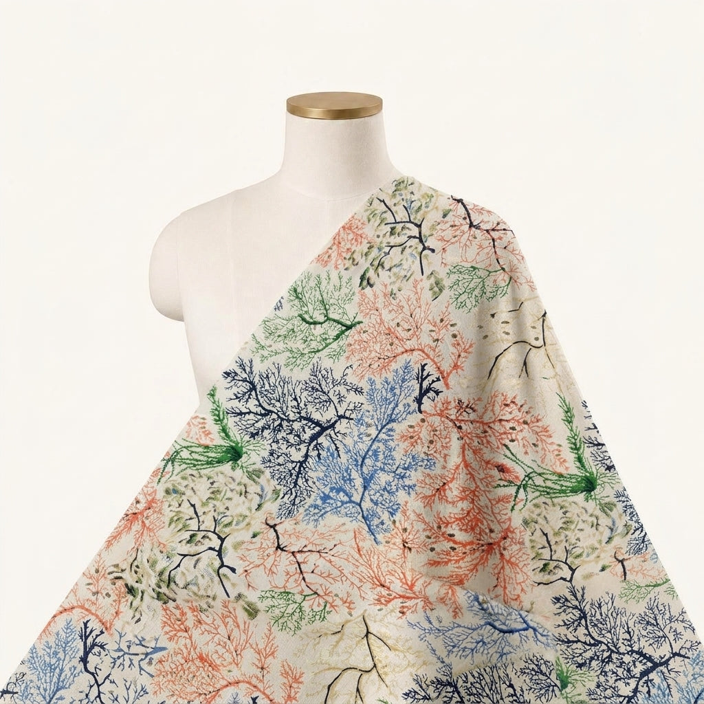 Hakoba Cream Hakoba Cotton Fabric Draped as a saree