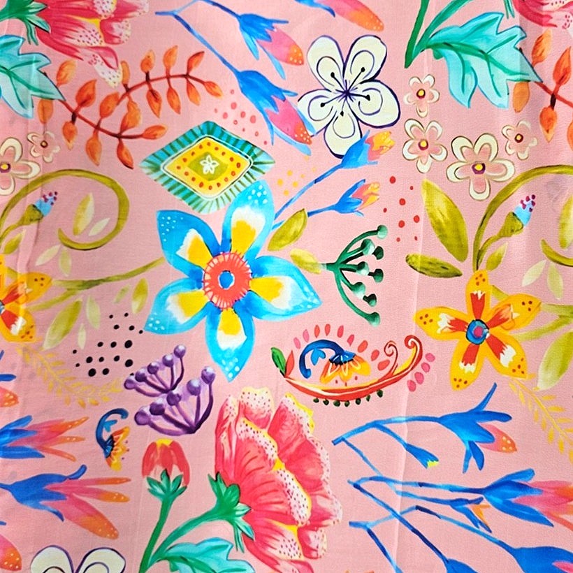 Pink Floral Crepe Fabric - EC9602 - EC9602 - Flat fabric