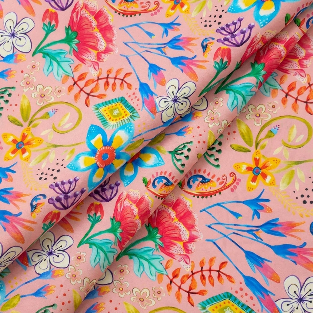 Folded Floral Pink Floral Crepe Fabric