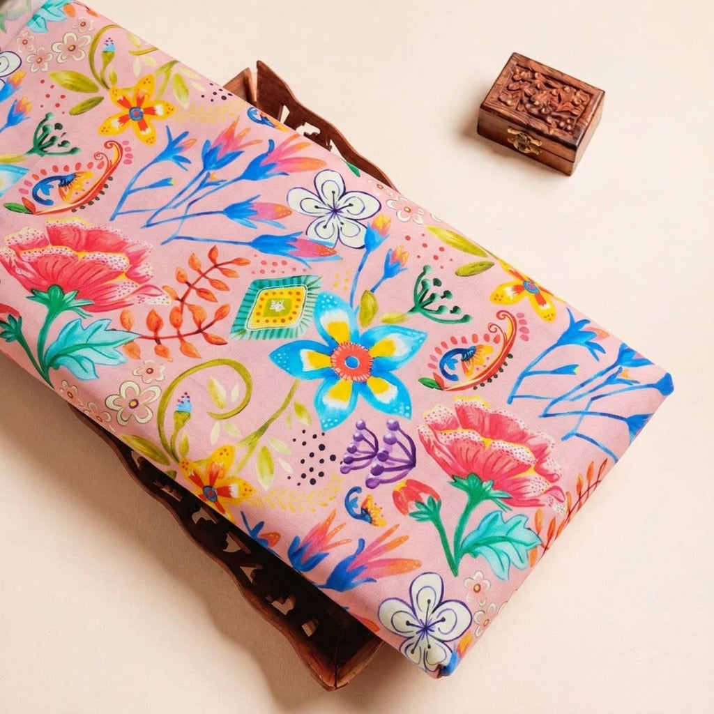 Pink Floral Crepe Fabric - EC9602 - EC9602 - tray_3