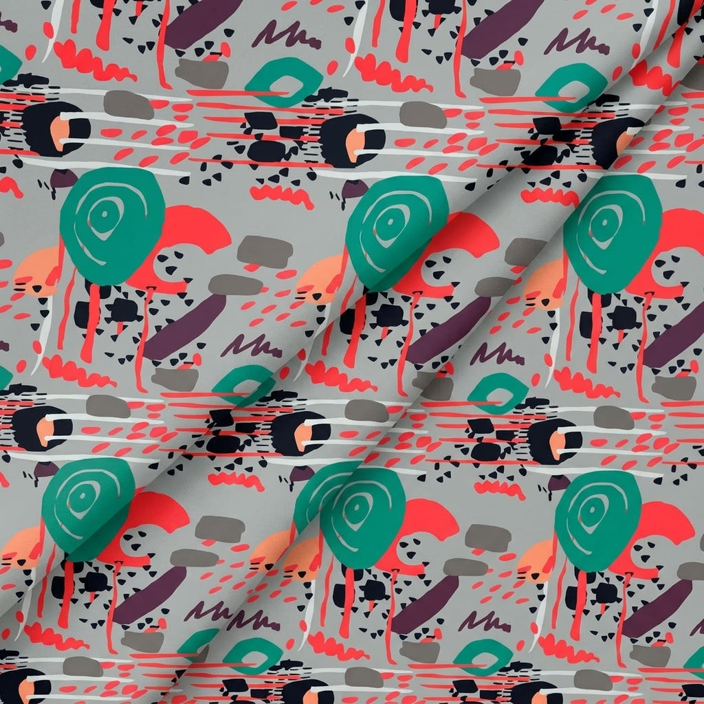 Folded Printed Grey Printed Crepe Fabric